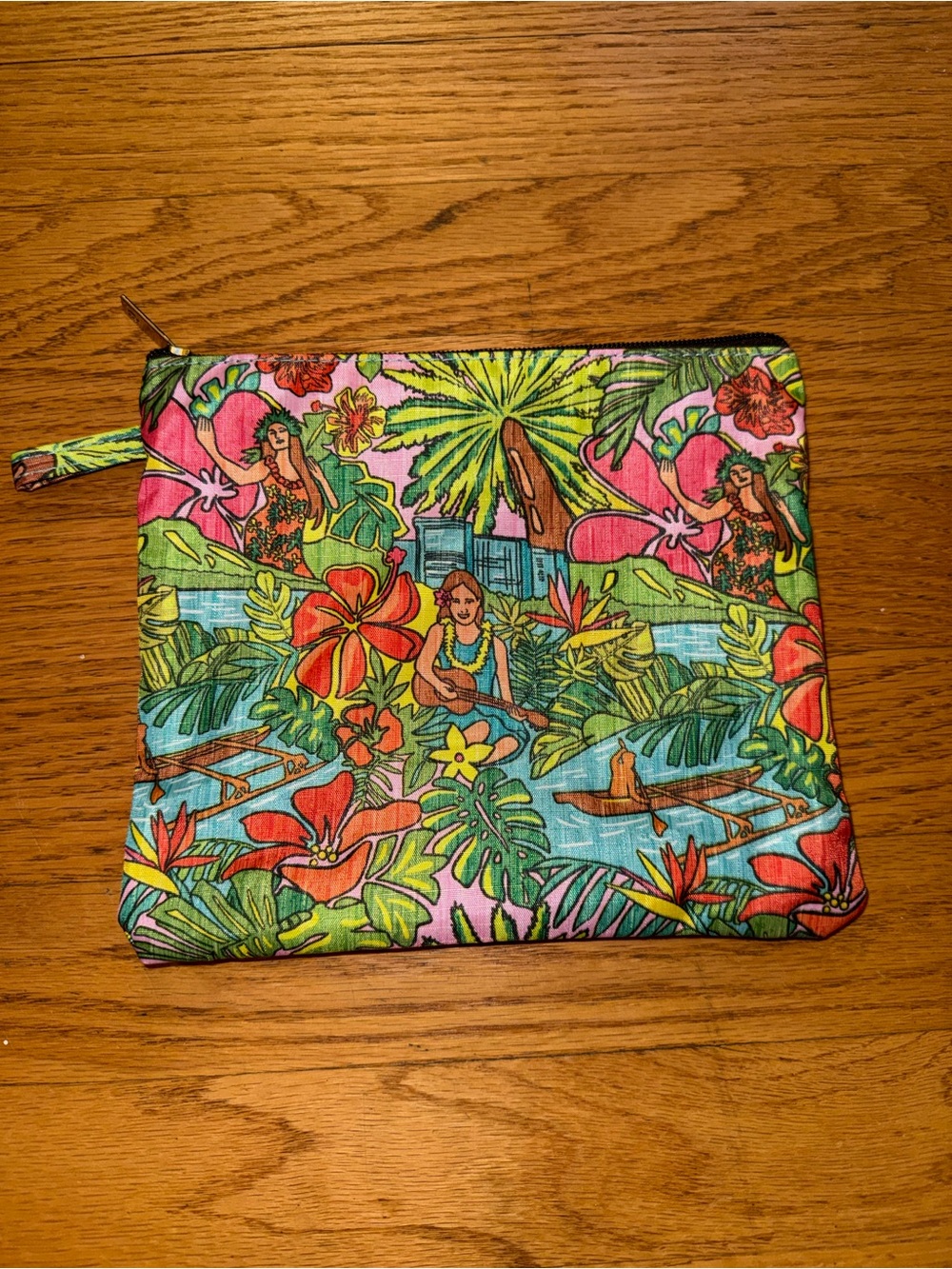 Floral Tropical Print Wristlet Pouch - Pink Multi
